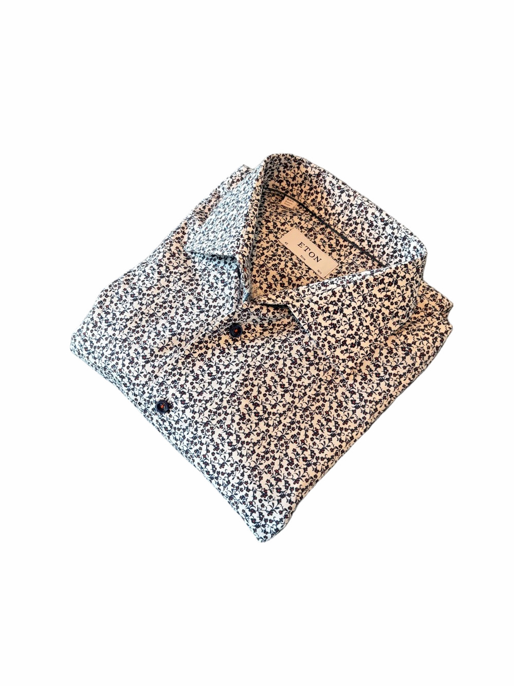 Eton Men's White Shirt with Navy Floral Microprint Neck 16 1/2